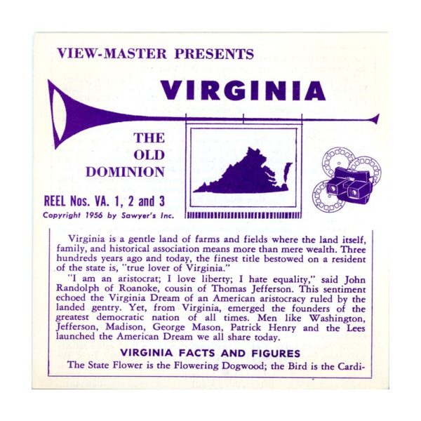 Virginia - State - Vacationland Series - View-Master 3 Reel Packet - 1950s views- vintage - (PKT-VA123-S3) For Sale