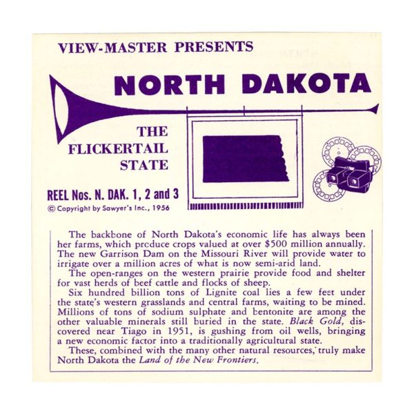 North Dakota - State - View-Master  3 Reel Packet - 1950s views - vintage - (PKT-NDAK123-S3) Cheap