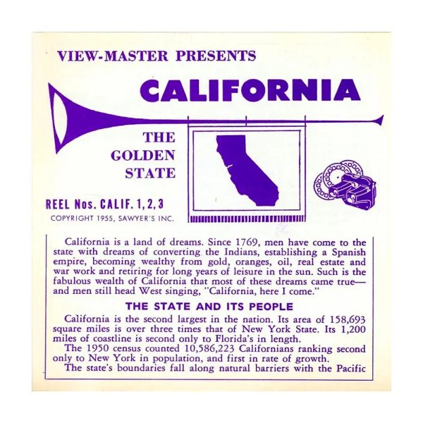 California - State - View-Master 3 Reel Packet - 1950s views - vintage - ( PKT-CALIF123-S3) Online now