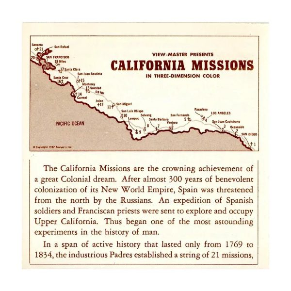 California Missions - Vintage Classic View-Master(R) 3 Reel Packet - 1950s views Sale