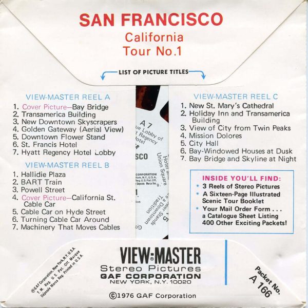 San Francisco California Tour No.1 - View-Master 3 Reel Packet - 1970s views - vintage - (PKT-A166-V1Bnk) Online