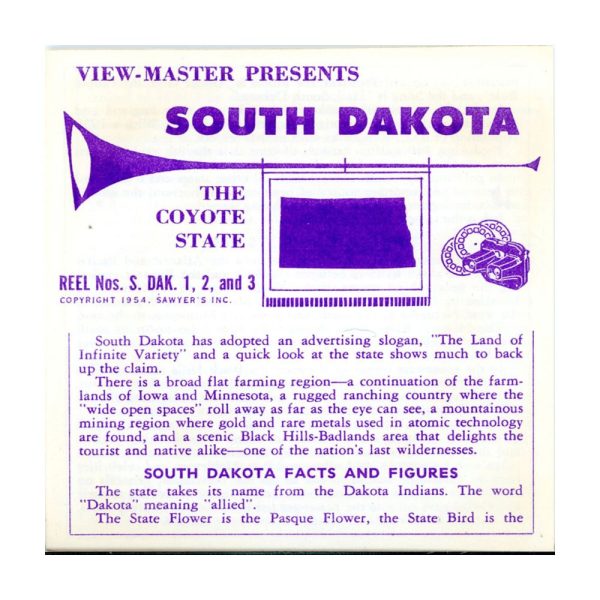 South Dakota - State -View Master  3 Reel Packet - 1950s views - vintage - (PKT-SD123-S3) For Discount